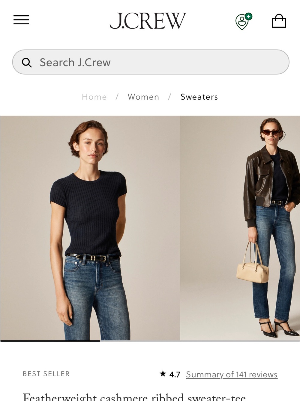 J. Crew Featherweight cashmere ribbed sweater-tee - Ink Navy